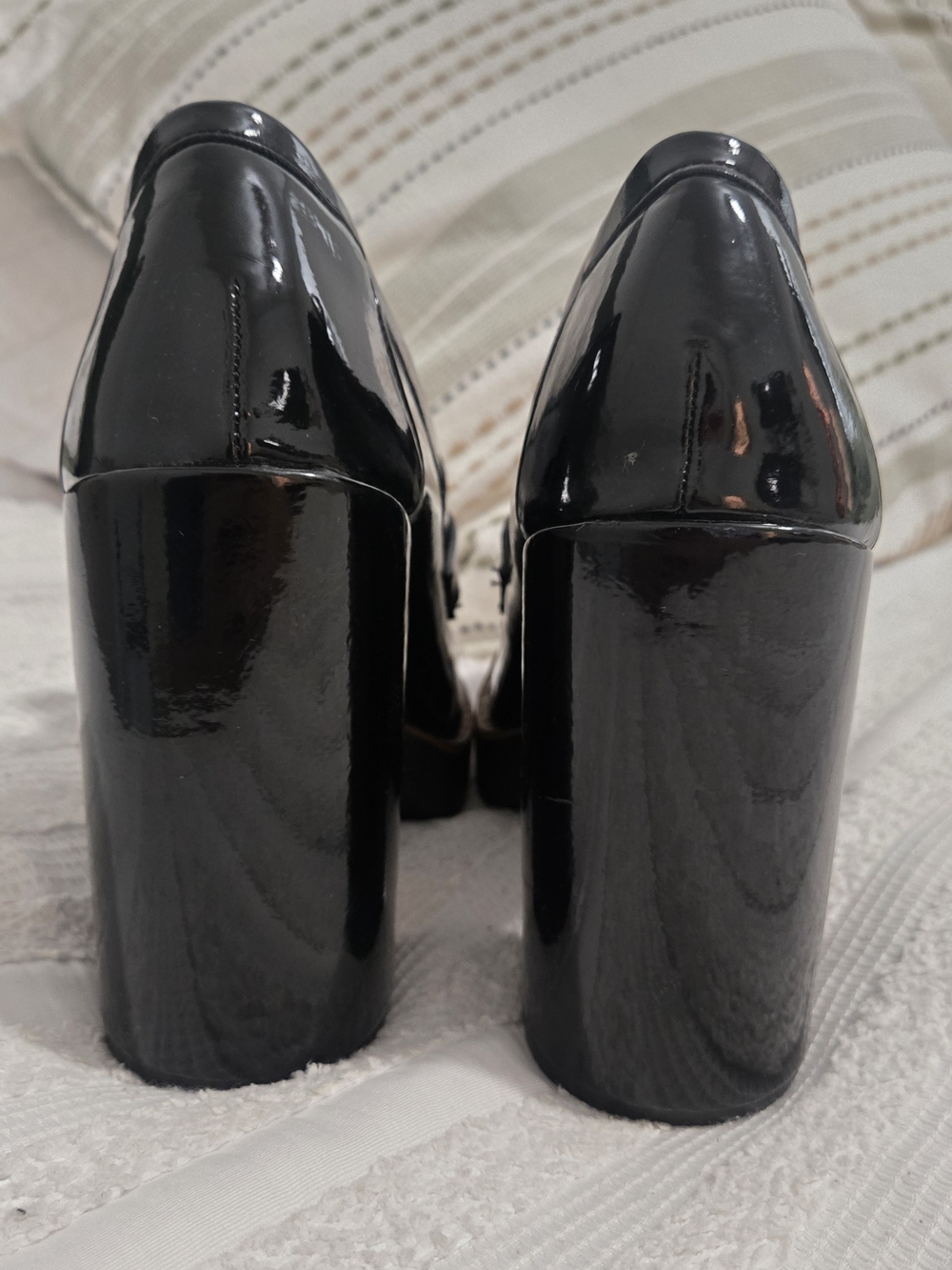 Rouge Helium - Platform Chunky Patent Loafer Heels - Black - Picture 4 of 7